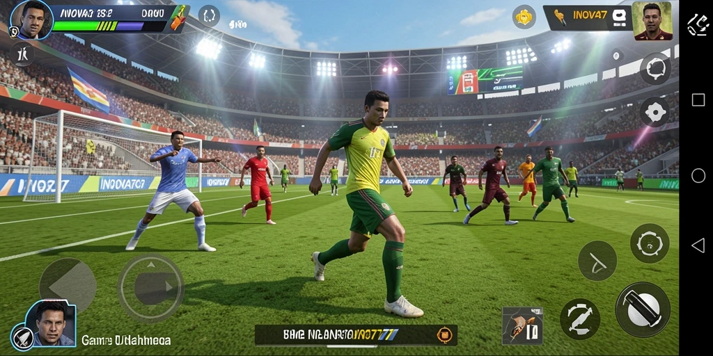 Screenshot gameplay INOVA77 menampilkan aksi pertandingan olahraga yang intens.