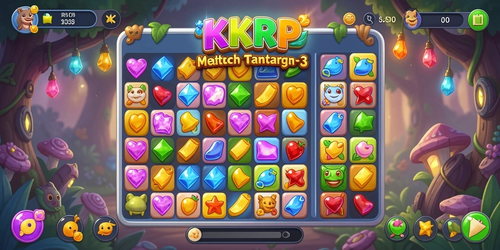 Skrinsut KKRP menunjukkan gameplay Match-3 yang seru dan penuh warna.
