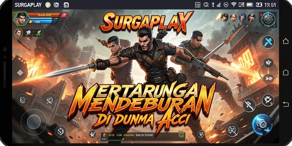 Tampilan gameplay aksi menegangkan dalam SURGAPLAY.