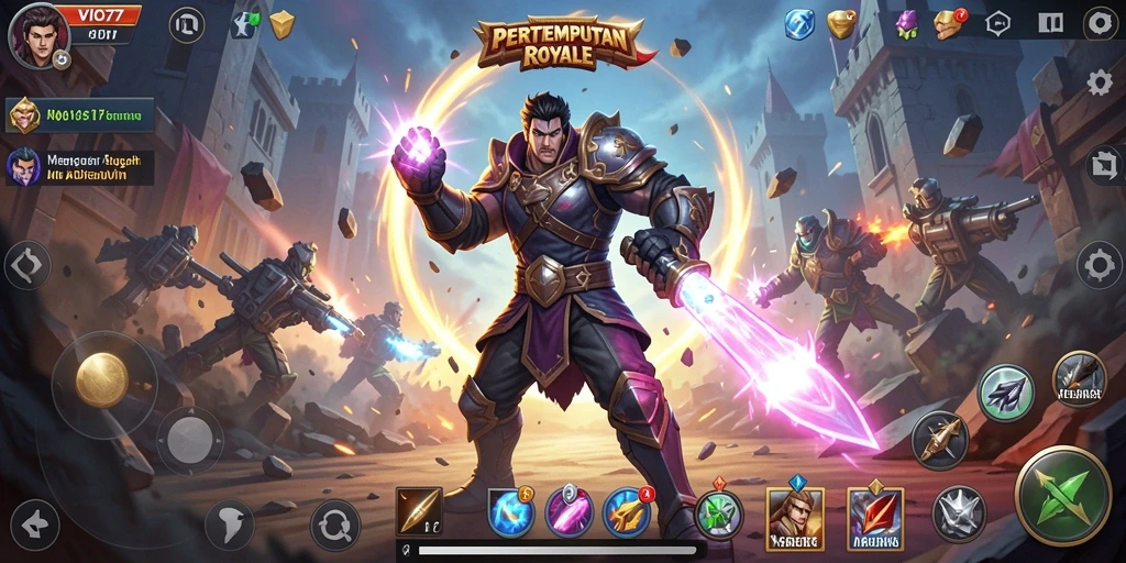 Tangkapan layar gameplay VIO77 menampilkan pertempuran intens di arena Battle Royale.