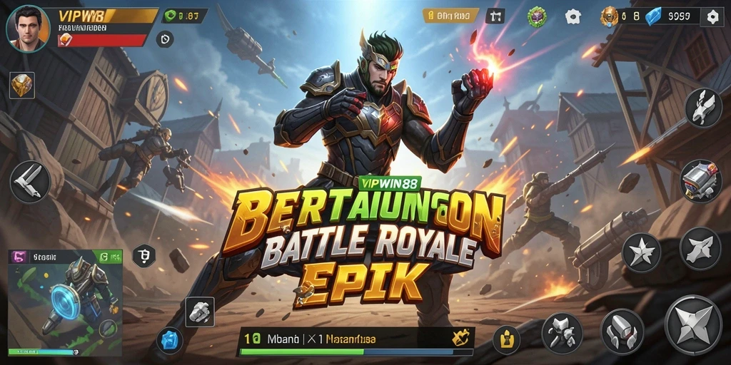 Screenshot gameplay VIPWIN88 dengan aksi Battle Royale yang intens.